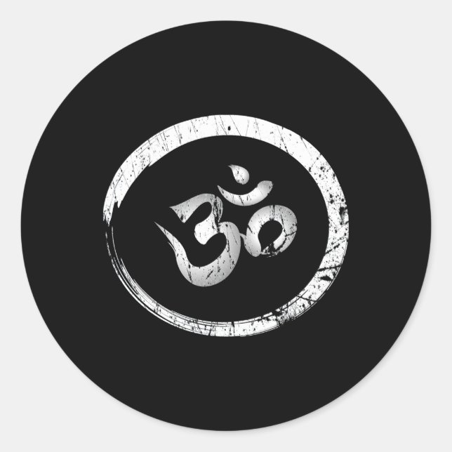 Pegatina Redonda Ohm Om Aum Yoga Meditación Espiritual Namaste (Anverso)