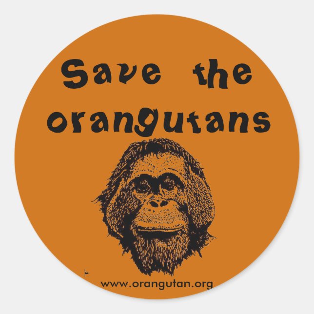 Pegatina Redonda OIF - Salvar orangutanes y selva tropical (Anverso)