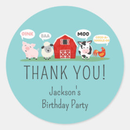 Pegatina Redonda Oink Baa Moo Gracias Fiesta de animales de granja