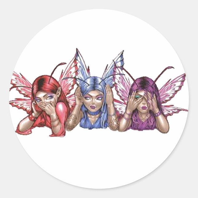 Pegatina Redonda Oír, Hablar, No Ver Maldad (Anverso)