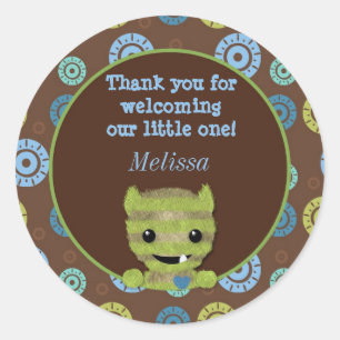 Pegatina Redonda Ojeada del MONSTRUO del MUCHACHO un abucheo Baby