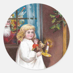 Pegatina Redonda Ojeadas de Santa con navidad del vintage de la