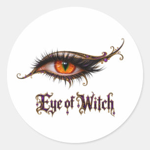 Pegatina Redonda Ojo de Bruja Naranja Glam Gótico Halloween Ojo de