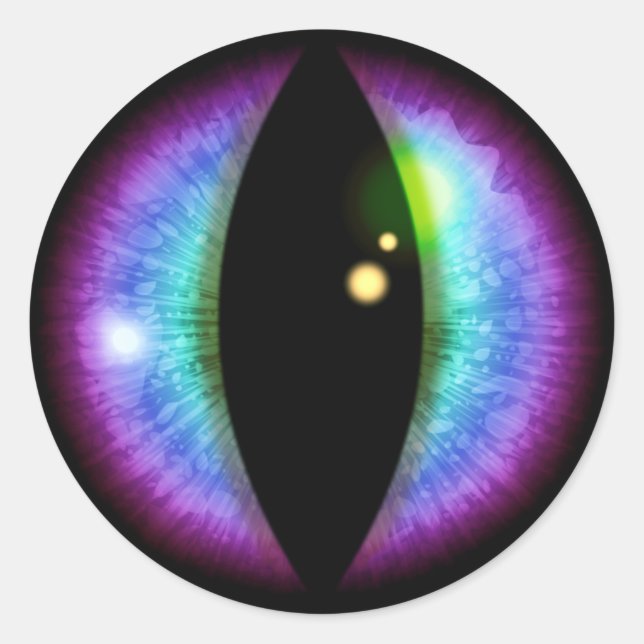 Pegatina Redonda Ojo de dragones azules y morados (Anverso)