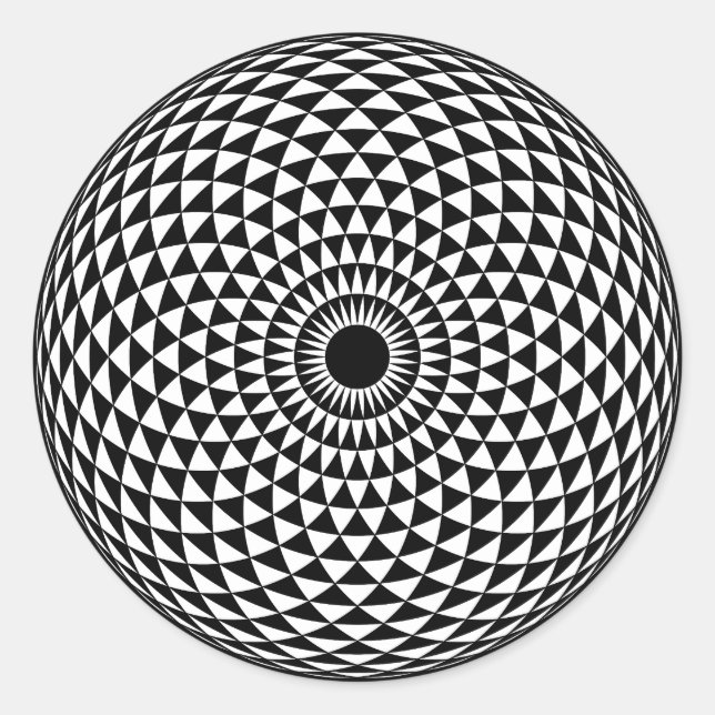 Pegatina Redonda Ojo de Mandala geométrica en blanco y negro (Anverso)