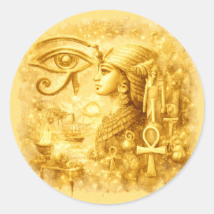 Pegatina Redonda Ojo Dorado de Horus Arte Faraónico Egipcio