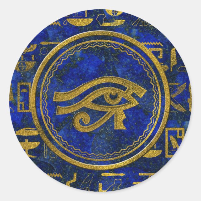 Pegatina Redonda Ojo egipcio de Horus - Wadjet Lapis Lazuli (Anverso)