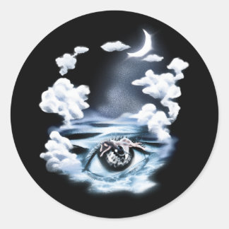Pegatina Redonda Ojo Místico Oceánico Arte Surrealista Clásico Redo