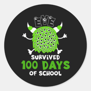 Pegatina Redonda Ojo Sobrevivido 100 Días Divertido Monstruo 100 Dí