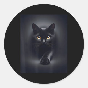 Pegatina Redonda Ojos amarillos de gato negro
