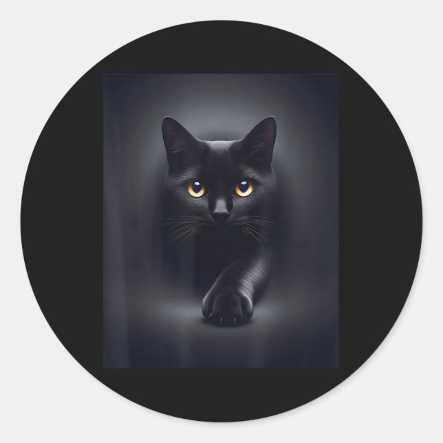Pegatina Redonda Ojos amarillos de gato negro (Anverso)