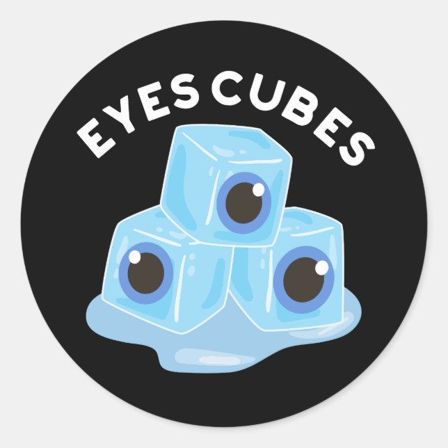 Pegatina Redonda Ojos Cubes Funny Ice Pun Dark BG (Anverso)