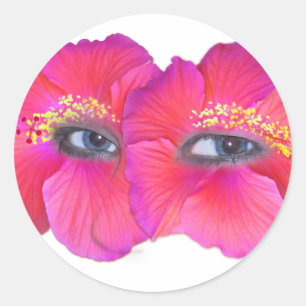 Pegatina Redonda Ojos de Hibiscus - Rosa