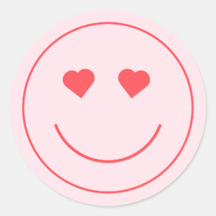 Pegatina Redonda Ojos felices del corazón   Rosa
