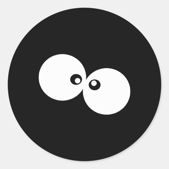 Pegatina Redonda Ojos Google, ojos divertidos, negro y blanco (Anverso)