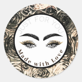Pegatina Redonda Ojos Maquillaje Pestañas Glam Rosa Glamour Oro