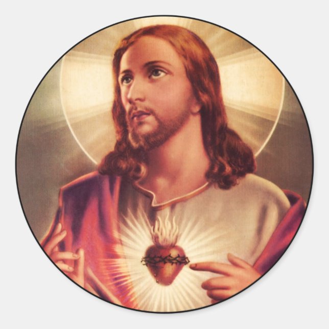 Pegatina Redonda Ojos salvadores elevados hacia el cielo (Anverso)