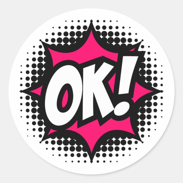 Pegatina Redonda ¡OK! Estilo Cómic (Anverso)