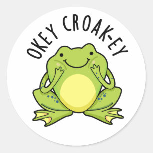 Pegatina Redonda Okey Croak-ey Funny Frog Pun