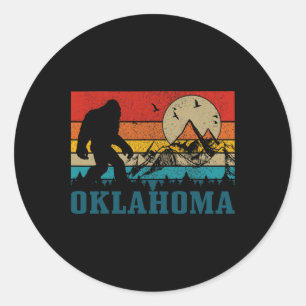 Pegatina Redonda Oklahoma Bigfoot Vintage Mountains Senderismo Camp