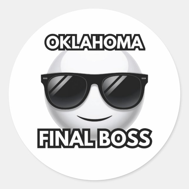 Pegatina Redonda Oklahoma Final Boss Cool Emoji Sticker (Anverso)
