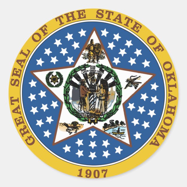 Pegatina Redonda Oklahoma Great Seal (Anverso)
