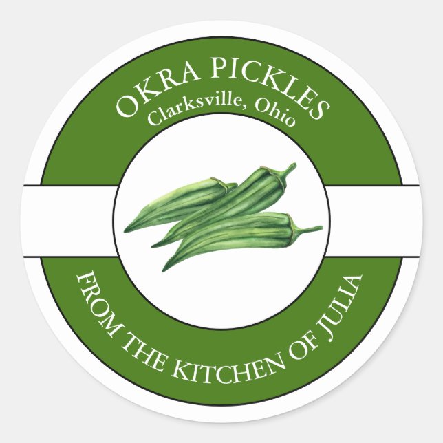 Pegatina Redonda Okra Pickle Label (Anverso)