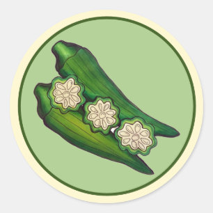 Pegatina Redonda Okra Pods Veggie Vegetable Gumbo Southern Food