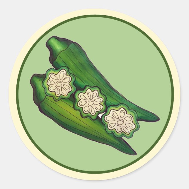 Pegatina Redonda Okra Pods Veggie Vegetable Gumbo Southern Food (Anverso)