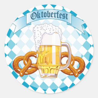 Pegatina Redonda Oktoberfest Pretzels y Beer