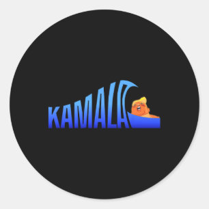 Pegatina Redonda Ola Azul De Kamala Sobre Trump Harris Por El Presi