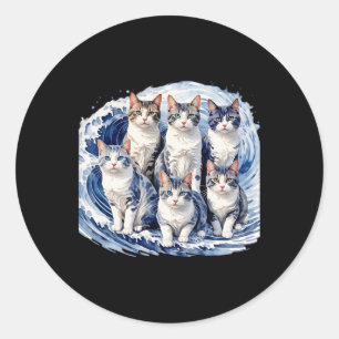 Pegatina Redonda Ola De Gatos Azules Harris - Graciosa Para Los Pro