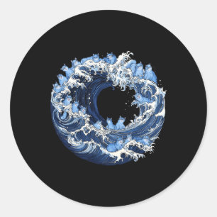 Pegatina Redonda Ola De Gatos Azules Para Kamala