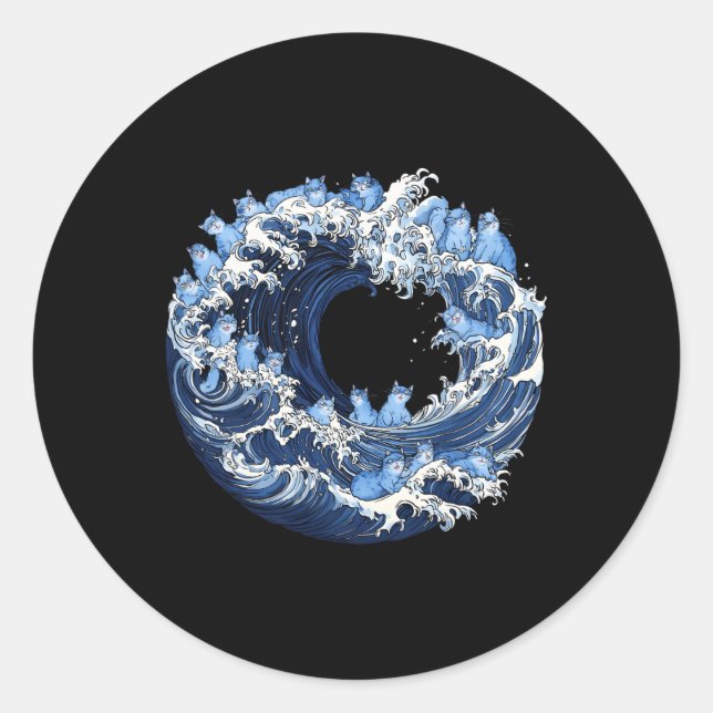 Pegatina Redonda Ola De Gatos Azules Para Kamala (Anverso)