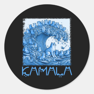 Pegatina Redonda Ola De Gatos Azules Para Kamala 2024