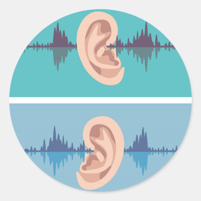 Pegatina Redonda Ola de sonido a través del oído humano (Anverso)