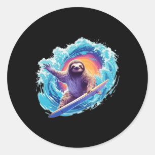 Pegatina Redonda Ola De Surfer Slove Riding Con Surfboard