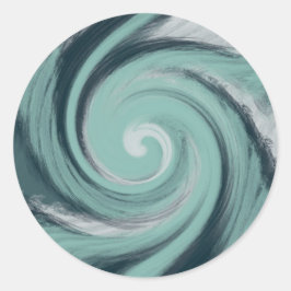 Pegatina Redonda Ola espiral de tormenta del océano verde azul mari