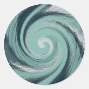 Pegatina Redonda Ola espiral de tormenta del océano verde azul mari