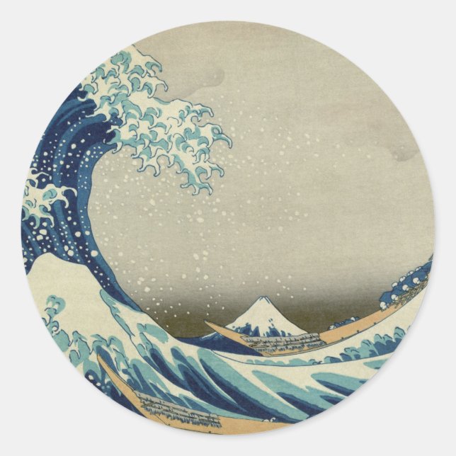 Pegatina Redonda Ola Kanagawa por Katsushika Hokusai (Anverso)