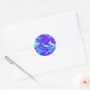Pegatina Redonda Olas celestes: El mármol azul blanco y morado