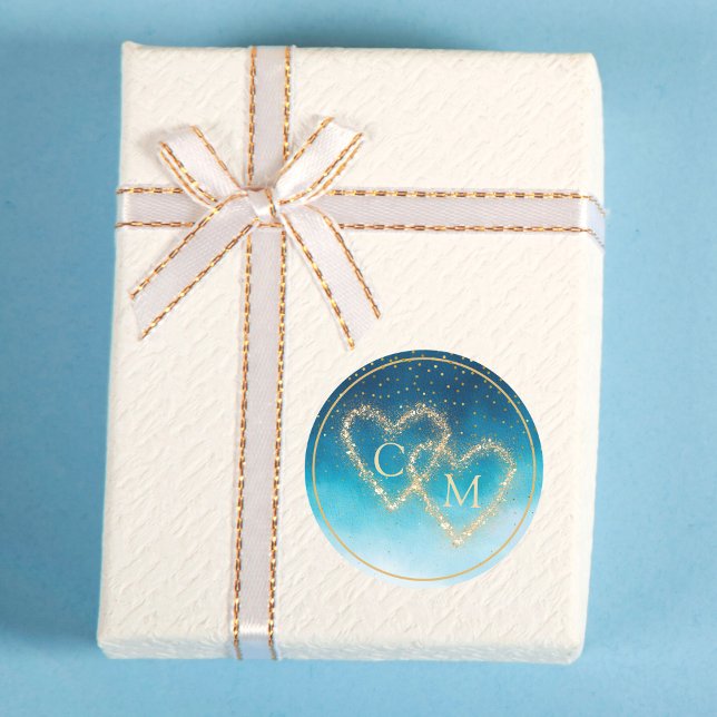 Pegatina Redonda Olas De Acuarela Azul Oceánico Con Boda De Monogra (Subido por el creador)