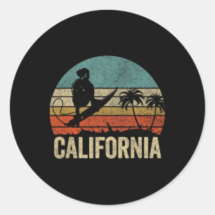 Pegatina Redonda Olas de California Ca Vintage Retro Hombres Mujere