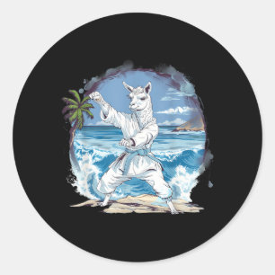 Pegatina Redonda Olas de Karate Alpaca Jiu-Jitsu Llama Taekwondo