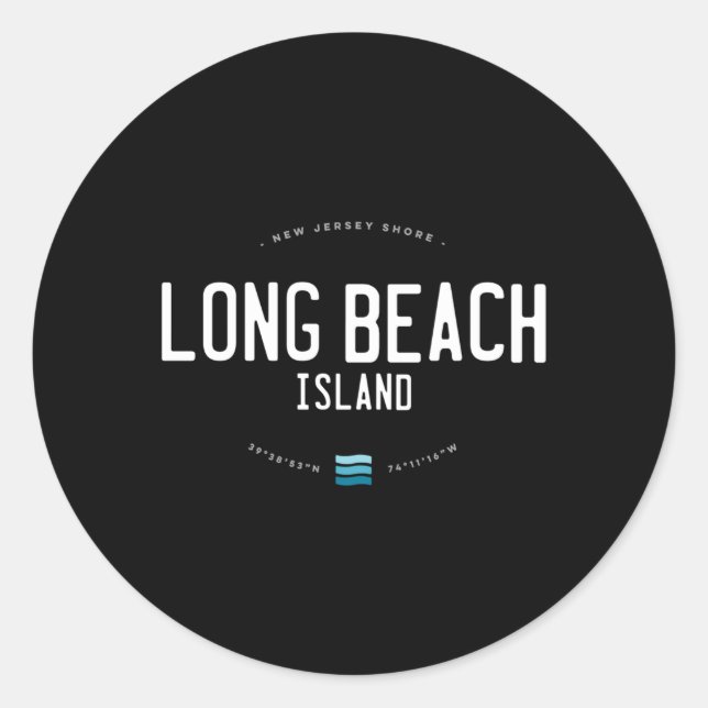 Pegatina Redonda Olas de playa de Long Beach Island New Jersey Shor (Anverso)