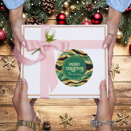 Pegatina Redonda Olas de Purpurina negro de oro verde