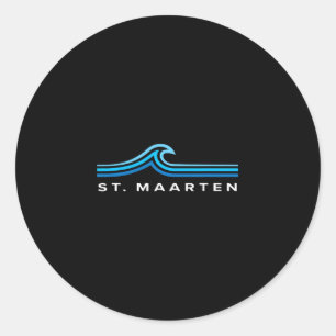Pegatina Redonda Olas de St Maarten Vintage Hombres Mujeres Niñas N