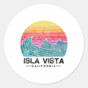 Pegatina Redonda Olas de surf de Isla Vista Playa Retro California 