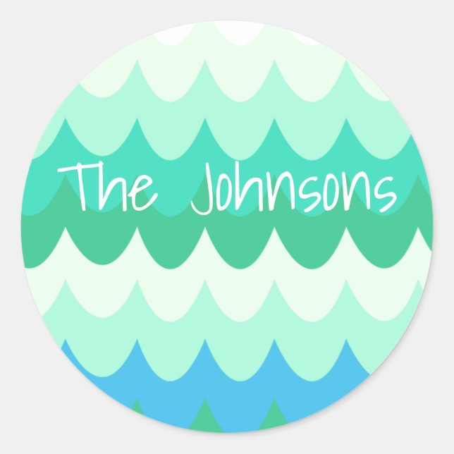 Pegatina Redonda Olas marinas azules, verdes y Verde azuladas (Anverso)
