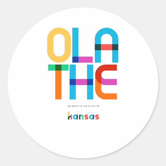 Pegatina Redonda Olathe Kansas Mid Century, Pop Art, (Anverso)